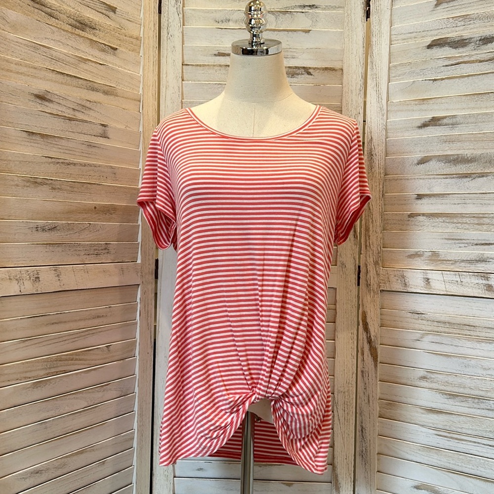 Nine Britton Gathered Front Hem Stripe Tee